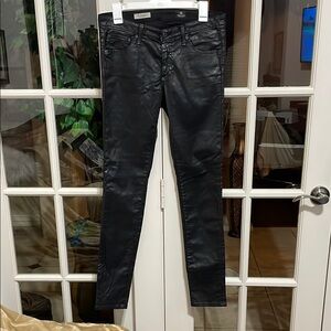 AG Adriano Goldschmied Women's Black Feaux Leather Skinny Jeans 29R